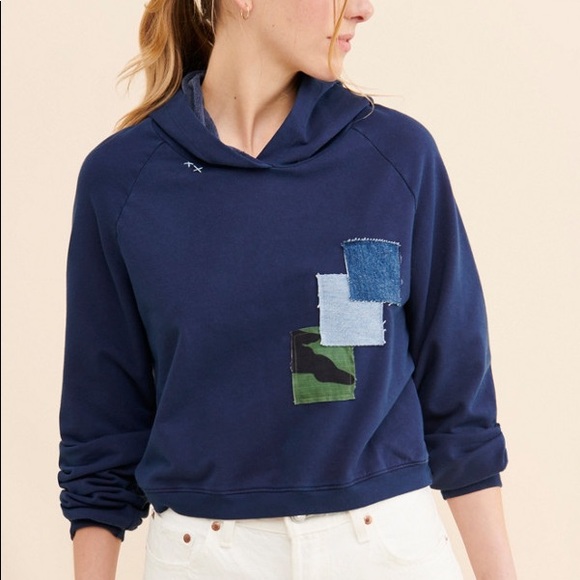 Free People Navy Patchwork Hoodie - Picture 1 of 4